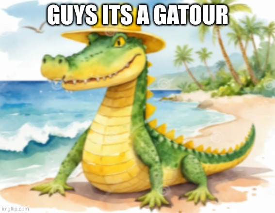 GUYS ITS A GATOUR | image tagged in alligator,funny,beach | made w/ Imgflip meme maker