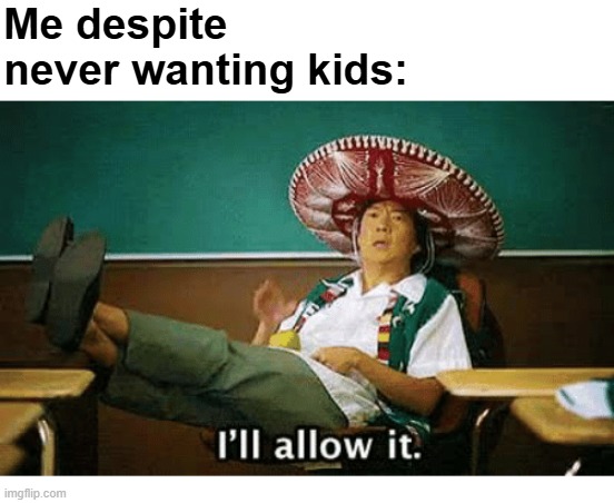 I’ll allow it | Me despite never wanting kids: | image tagged in i ll allow it | made w/ Imgflip meme maker