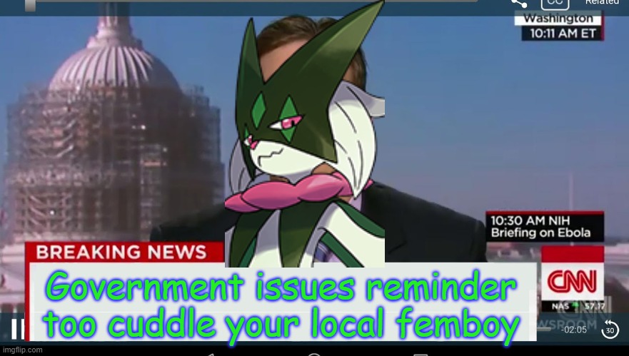 cnn breaking news template | Government issues reminder too cuddle your local femboy | image tagged in cnn breaking news template | made w/ Imgflip meme maker