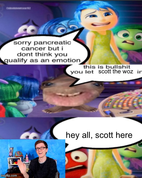 sorry pancreatic cancer but I don’t think you qualify as an emot | scott the woz; hey all, scott here | image tagged in sorry pancreatic cancer but i don t think you qualify as an emot | made w/ Imgflip meme maker