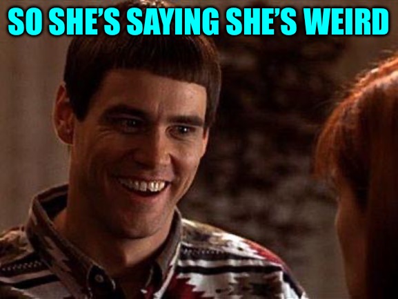 Dumb And Dumber | SO SHE’S SAYING SHE’S WEIRD | image tagged in dumb and dumber | made w/ Imgflip meme maker