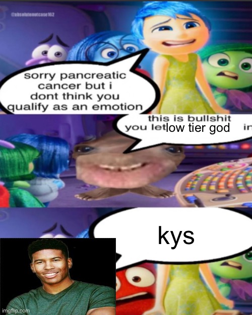 sorry pancreatic cancer but I don’t think you qualify as an emot | low tier god; kys | image tagged in sorry pancreatic cancer but i don t think you qualify as an emot | made w/ Imgflip meme maker