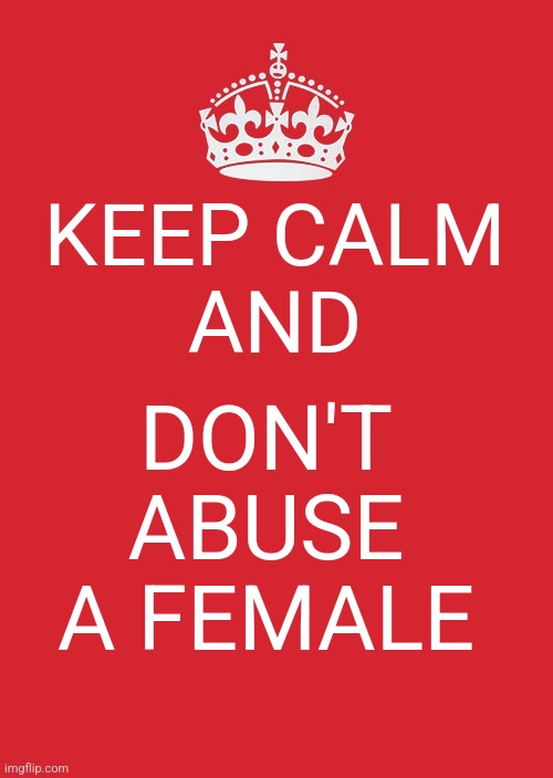 Keep Calm | KEEP CALM
AND; DON'T ABUSE A FEMALE | image tagged in memes,keep calm and carry on red | made w/ Imgflip meme maker