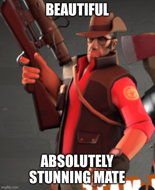 TF2 sniper | BEAUTIFUL ABSOLUTELY STUNNING MATE | image tagged in tf2 sniper | made w/ Imgflip meme maker