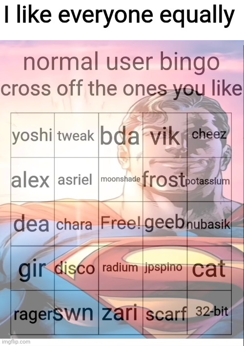 Yuh | I like everyone equally | image tagged in normal user bingo | made w/ Imgflip meme maker