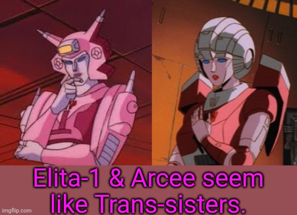 Transistors, get it? | Elita-1 & Arcee seem
like Trans-sisters. | image tagged in transformers g1,female,autobots,pun,robots | made w/ Imgflip meme maker