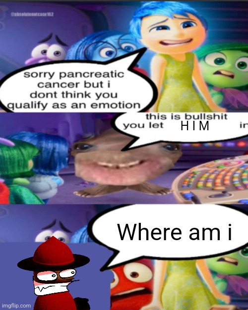 sorry pancreatic cancer but I don’t think you qualify as an emot | H I M; Where am i | image tagged in sorry pancreatic cancer but i don t think you qualify as an emot | made w/ Imgflip meme maker