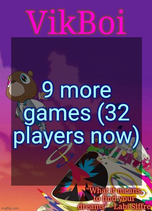 Vik's Graduation Temp | 9 more games (32 players now) | image tagged in vik's graduation temp | made w/ Imgflip meme maker