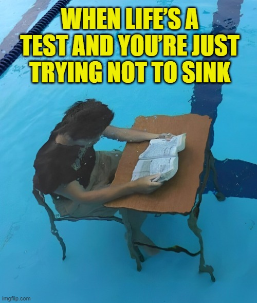 life | WHEN LIFE’S A TEST AND YOU’RE JUST TRYING NOT TO SINK | image tagged in memes | made w/ Imgflip meme maker