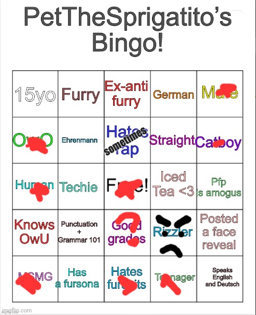 PetTheSprigatito’s bingo! | sometimes | image tagged in petthesprigatito s bingo | made w/ Imgflip meme maker