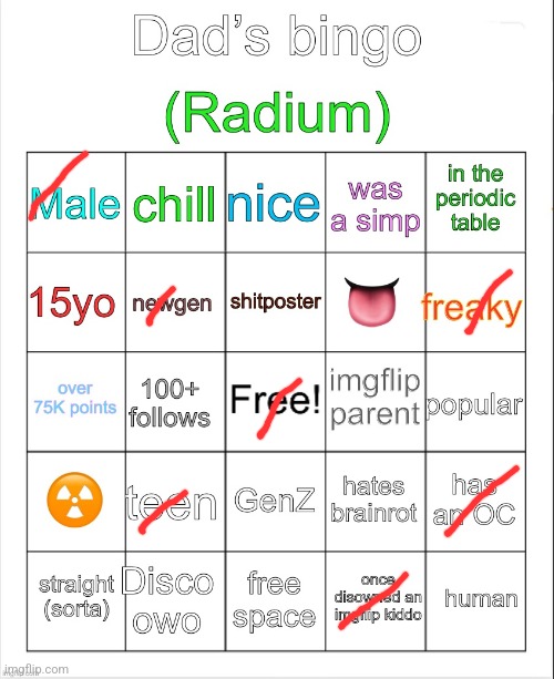 Radium’s bingo | image tagged in radium s bingo | made w/ Imgflip meme maker