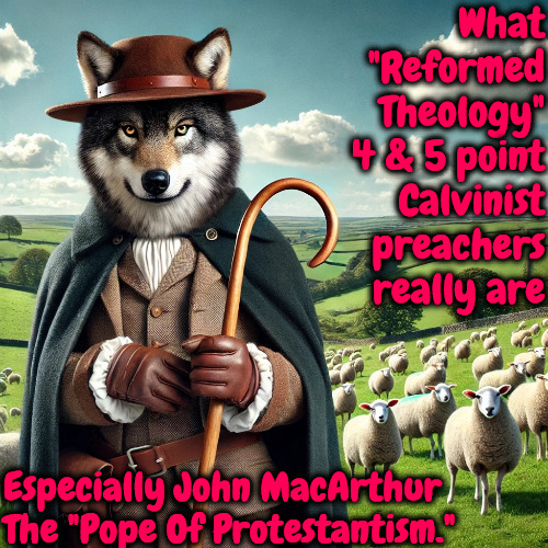 Wolves In Shepherd's Clothing | What "Reformed Theology" 4 & 5 point Calvinist preachers really are; Especially John MacArthur The "Pope Of Protestantism." | image tagged in shepherd wolf,false teachers,calvinism,dangerous heresy,psychopathic scumbags,illuminati tools | made w/ Imgflip meme maker