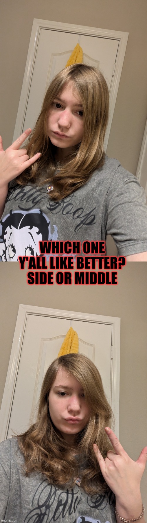 Middle part requested | WHICH ONE Y'ALL LIKE BETTER? SIDE OR MIDDLE | image tagged in face reveal | made w/ Imgflip meme maker