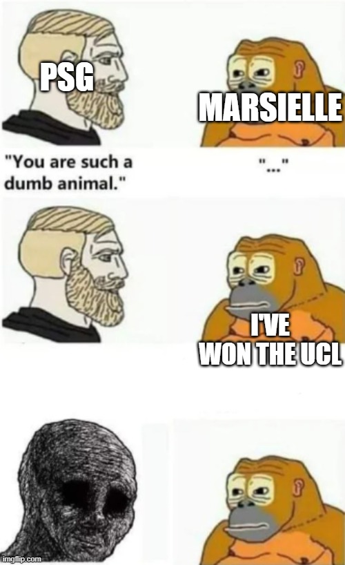 true | PSG; MARSIELLE; I'VE WON THE UCL | image tagged in your such a dumb animal | made w/ Imgflip meme maker