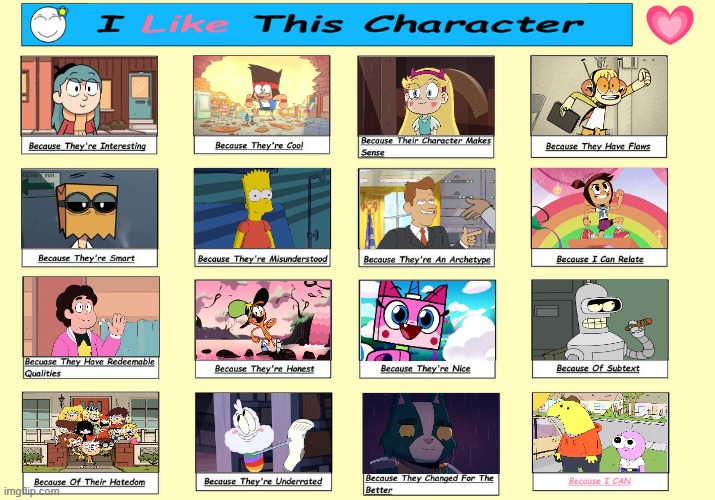 I like this character | image tagged in steven universe,star vs the forces of evil,ok ko,the ghost and molly mcgee,final space,unikitty | made w/ Imgflip meme maker