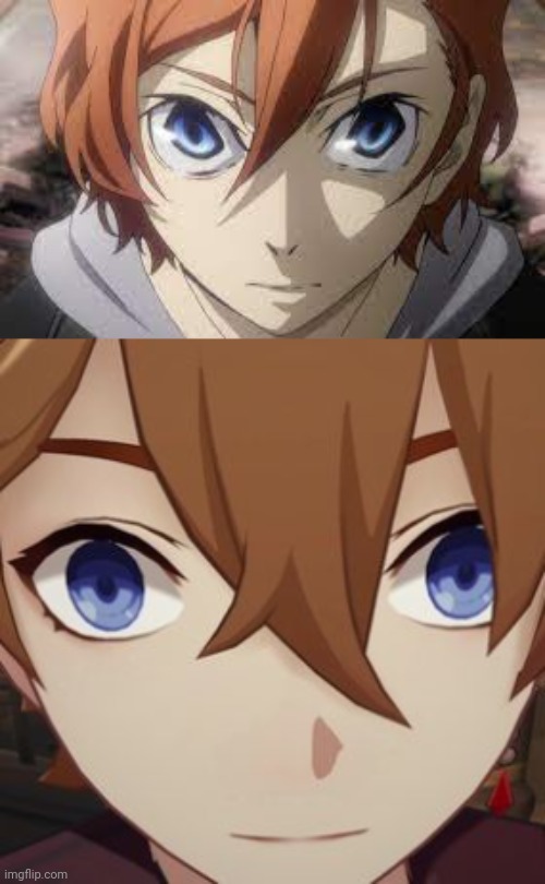 Spot the difference. (Bungo stray dogs and genshin impact) | image tagged in chuuya fish eye,tartaglia | made w/ Imgflip meme maker