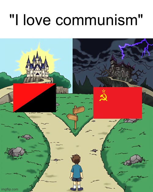 Commie | "I love communism" | image tagged in two castles,communist,comrade | made w/ Imgflip meme maker