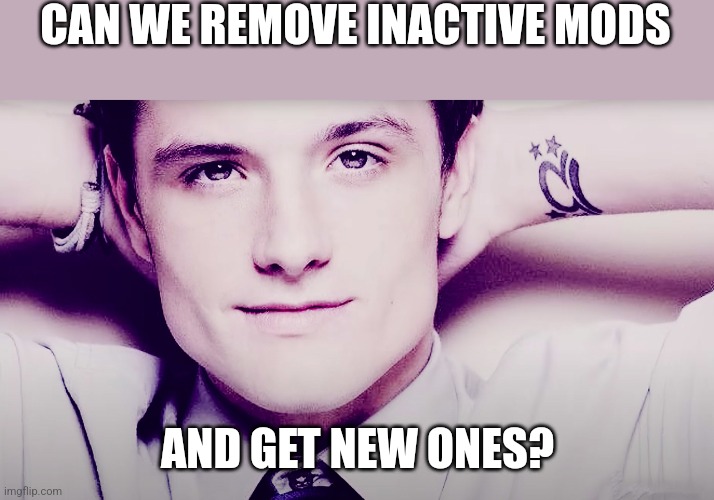 Hear me out | CAN WE REMOVE INACTIVE MODS; AND GET NEW ONES? | image tagged in josh hutcherson whistle | made w/ Imgflip meme maker