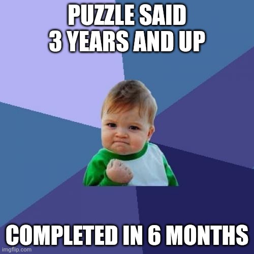 Success Kid | PUZZLE SAID 3 YEARS AND UP; COMPLETED IN 6 MONTHS | image tagged in memes,success kid | made w/ Imgflip meme maker