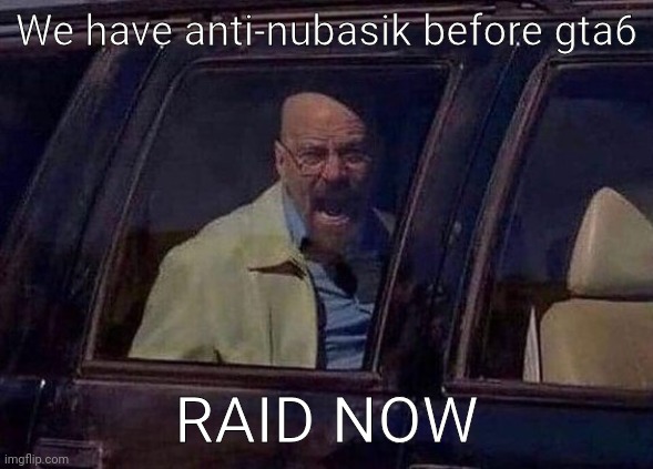 Ah yes, that's a stream | We have anti-nubasik before gta6; RAID NOW | image tagged in walter white screaming at hank | made w/ Imgflip meme maker