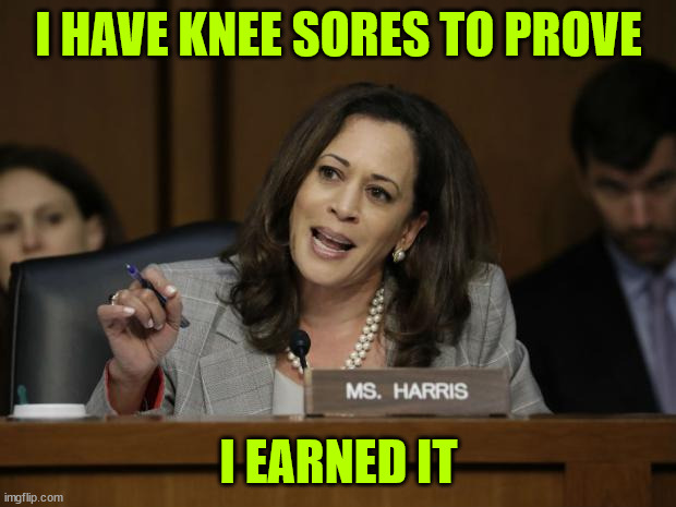 Kamala Harris | I HAVE KNEE SORES TO PROVE I EARNED IT | image tagged in kamala harris | made w/ Imgflip meme maker