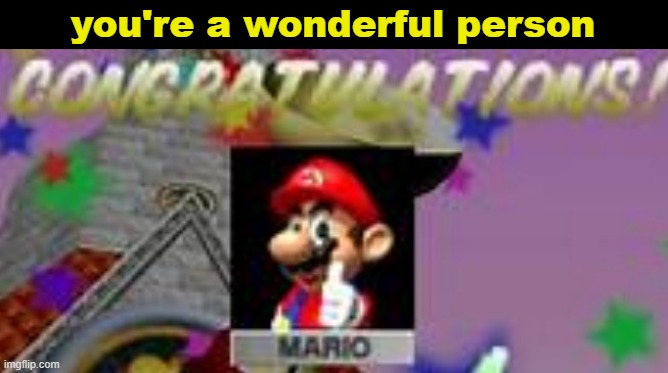 Mario congratulations | you're a wonderful person | image tagged in mario congratulations | made w/ Imgflip meme maker