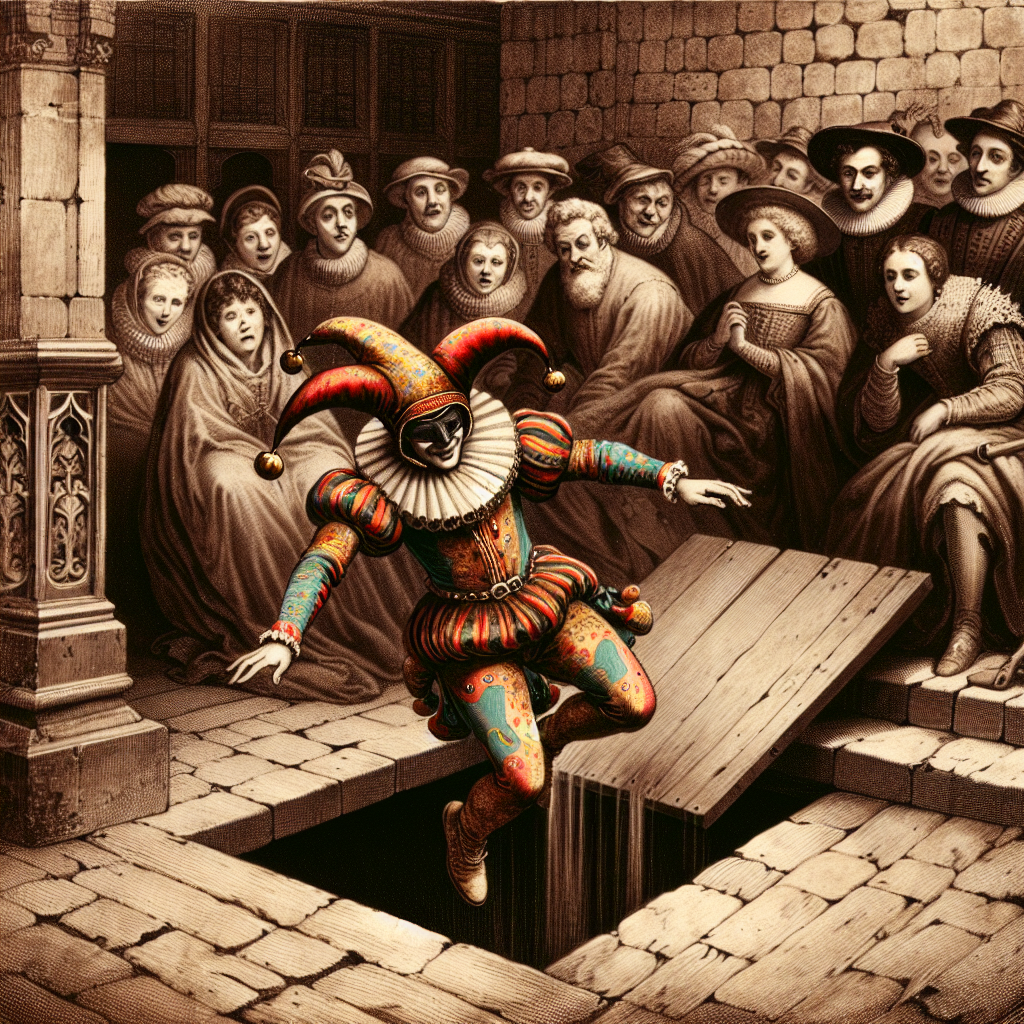 High Quality court jester falling through trap door Blank Meme Template