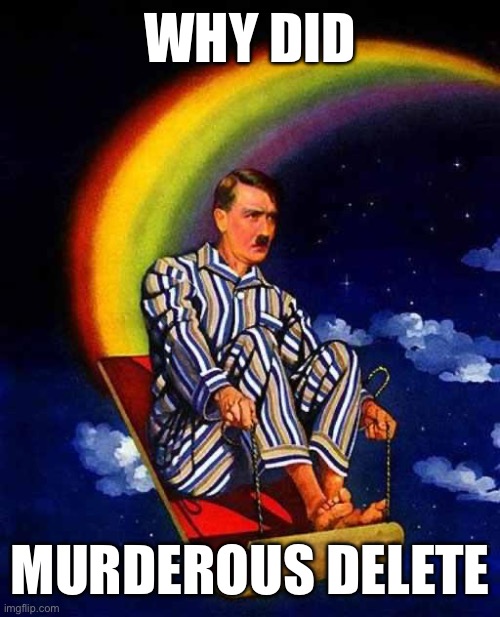 Random Hitler | WHY DID; MURDEROUS DELETE | image tagged in random hitler | made w/ Imgflip meme maker