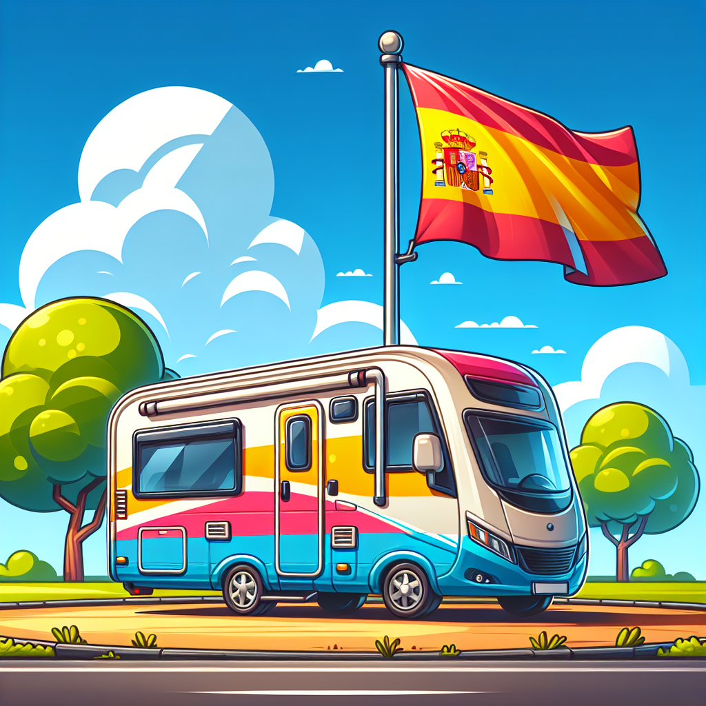 Motorhome with Spanish flag in the background Blank Meme Template