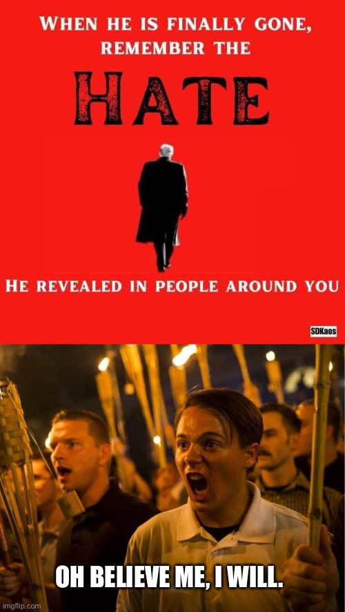 The Divider in Chief | OH BELIEVE ME, I WILL. | image tagged in charlottesville nazis,donald trump,nazis,alt right,charlottesville,january 6th | made w/ Imgflip meme maker