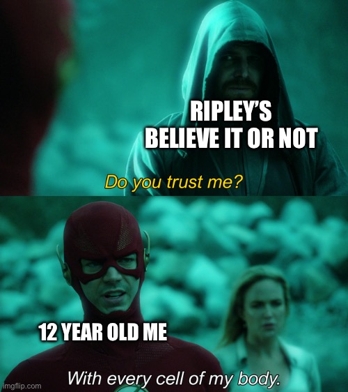 Do you believe it | RIPLEY’S BELIEVE IT OR NOT; 12 YEAR OLD ME | image tagged in do you trust me | made w/ Imgflip meme maker