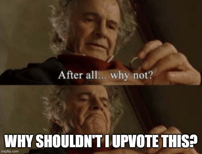 WHY SHOULDN'T I UPVOTE THIS? | image tagged in after all why not | made w/ Imgflip meme maker