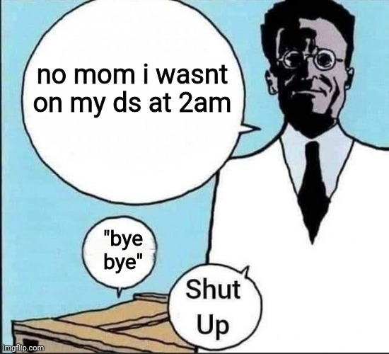 Schrödinger's cat | no mom i wasnt on my ds at 2am; "bye bye" | image tagged in schr dinger's cat | made w/ Imgflip meme maker