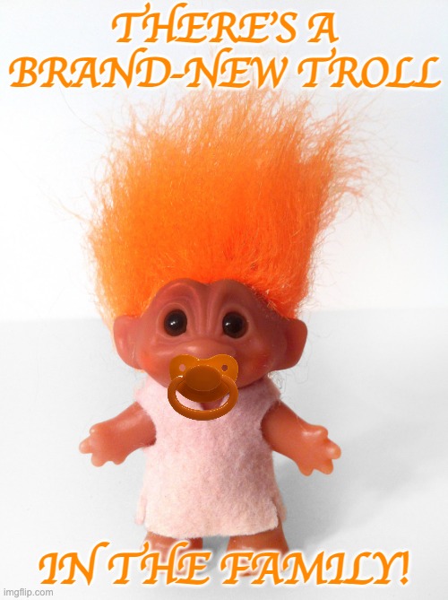 Troll doll | THERE'S A BRAND-NEW TROLL IN THE FAMILY! | image tagged in troll doll | made w/ Imgflip meme maker