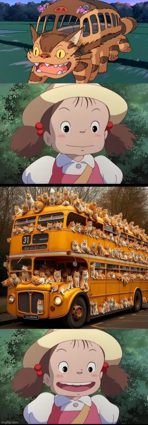 A CATBUS, IT A BUS FULL OF CATS? | image tagged in cats,catbus,my neighbor totoro,studio ghibli | made w/ Imgflip meme maker