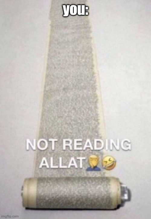 Not Reading Allat | you: | image tagged in not reading allat | made w/ Imgflip meme maker