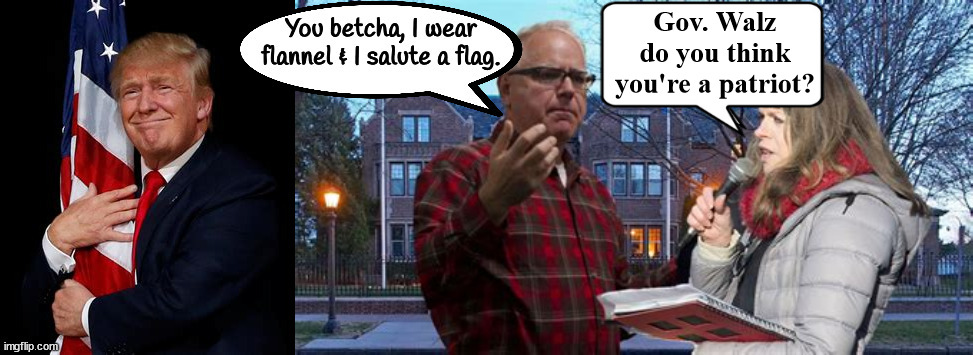 Do you know the difference between flannel & a flag? | Gov. Walz do you think you're a patriot? | image tagged in flag grabber,man in flannel,gov walz,patriot vs despot,maga mockery | made w/ Imgflip meme maker