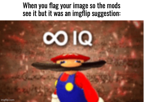 Heh! | When you flag your image so the mods see it but it was an imgflip suggestion: | image tagged in infinite iq,memes,funny,real,mods,owu- | made w/ Imgflip meme maker