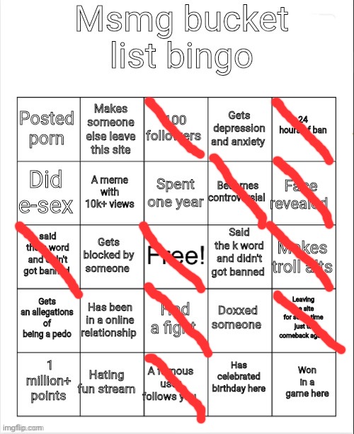 Msmg bucket list bingo | image tagged in msmg bucket list bingo | made w/ Imgflip meme maker