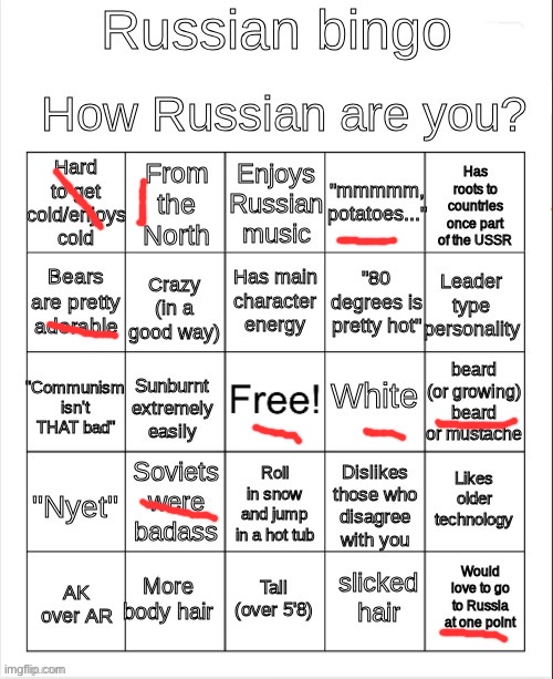 russian bingo | image tagged in russian bingo | made w/ Imgflip meme maker