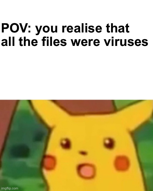 Surprised Pikachu Meme | POV: you realise that all the files were viruses | image tagged in memes,surprised pikachu | made w/ Imgflip meme maker