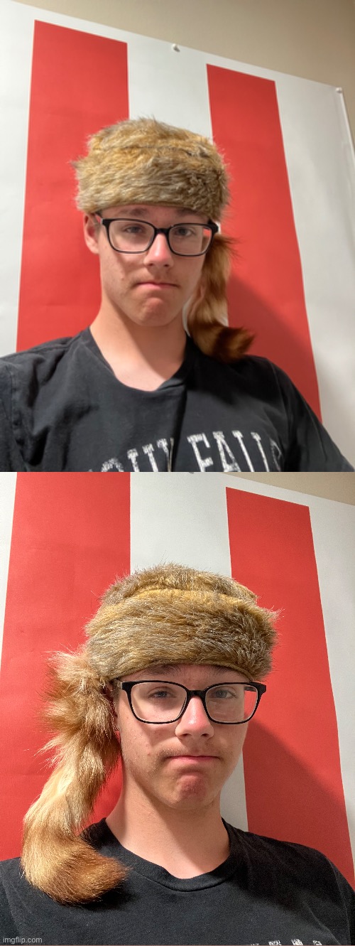 A user here wanted to see me wearing more hats for some reason, so here’s my raccoon hat | made w/ Imgflip meme maker