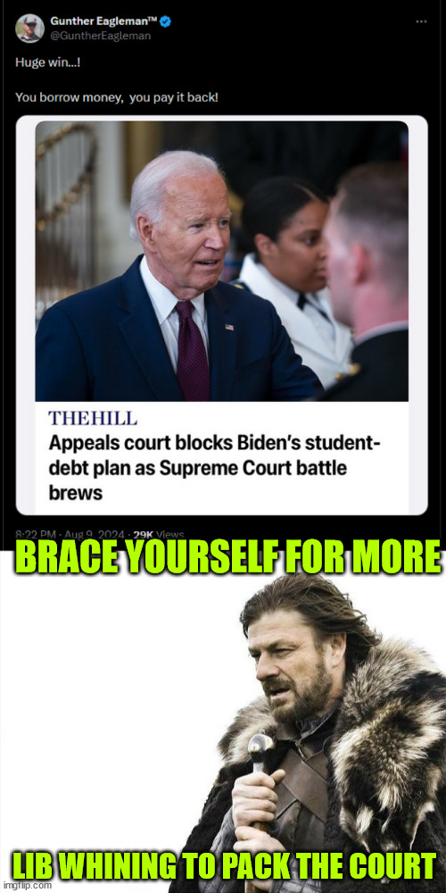 Liberals hate the US Constitution... | BRACE YOURSELF FOR MORE; LIB WHINING TO PACK THE COURT | image tagged in memes,brace yourselves x is coming,liberals,hate,constitution | made w/ Imgflip meme maker