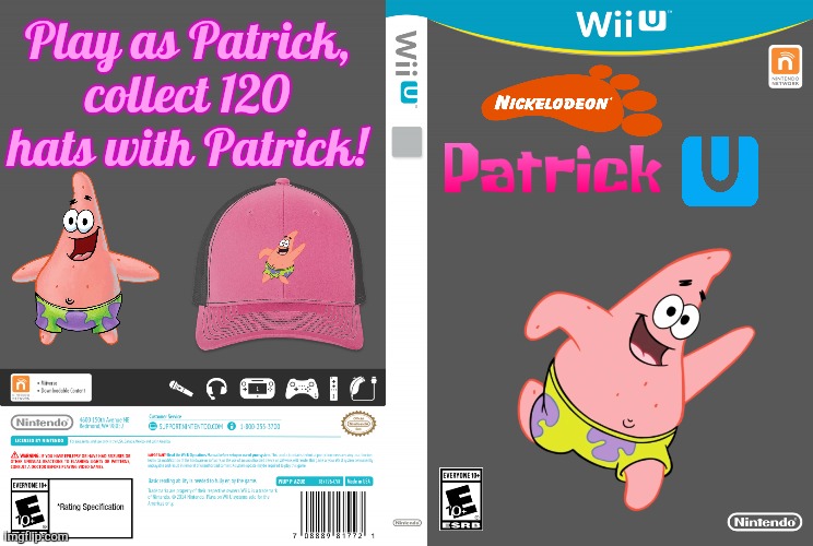 Patrick U | Play as Patrick, collect 120 hats with Patrick! | image tagged in wii u | made w/ Imgflip meme maker