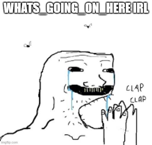 Clapping Brainlet | WHATS_GOING_ON_HERE IRL | image tagged in clapping brainlet | made w/ Imgflip meme maker