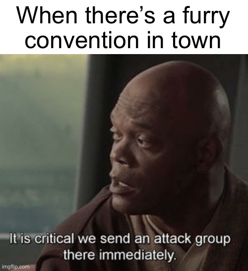 It is critical we send an attack group there immediately | When there’s a furry
convention in town | image tagged in it is critical we send an attack group there immediately | made w/ Imgflip meme maker
