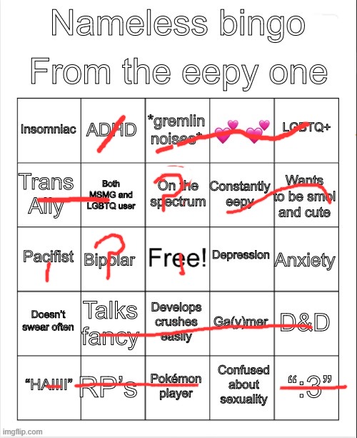 Nameless bingo | image tagged in nameless bingo | made w/ Imgflip meme maker