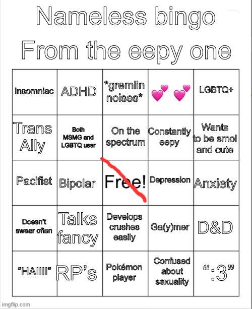 Nameless bingo | image tagged in nameless bingo | made w/ Imgflip meme maker