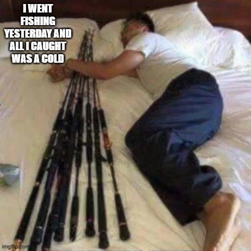 memes by Brad - I went fishing and all I caught was a cold | I WENT FISHING YESTERDAY AND ALL I CAUGHT WAS A COLD | image tagged in funny,sports,fishing,sick,humor,funny memes | made w/ Imgflip meme maker