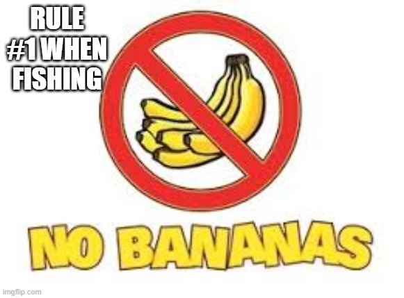 memes by Brad - Rule #1 when fishing No Bananas | RULE #1 WHEN FISHING | image tagged in funny,sports,fishing,bananas,rules,humor | made w/ Imgflip meme maker